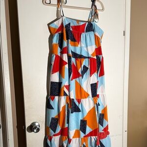 Entro Kids Geometric Dress in Red, Orange, and Blue
